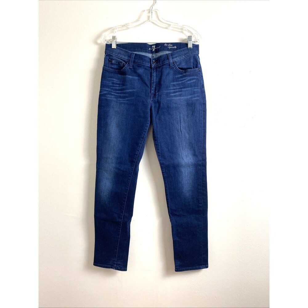 7 For All Mankind Jeans Women 31 Blue Dark Wash The Slim Cigarette Stretch Denim
